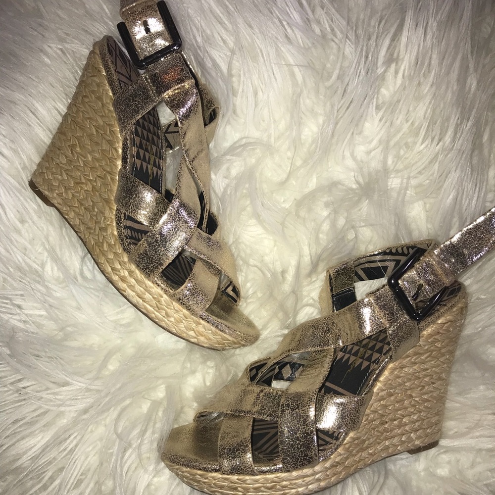 metallic espadrille wedges